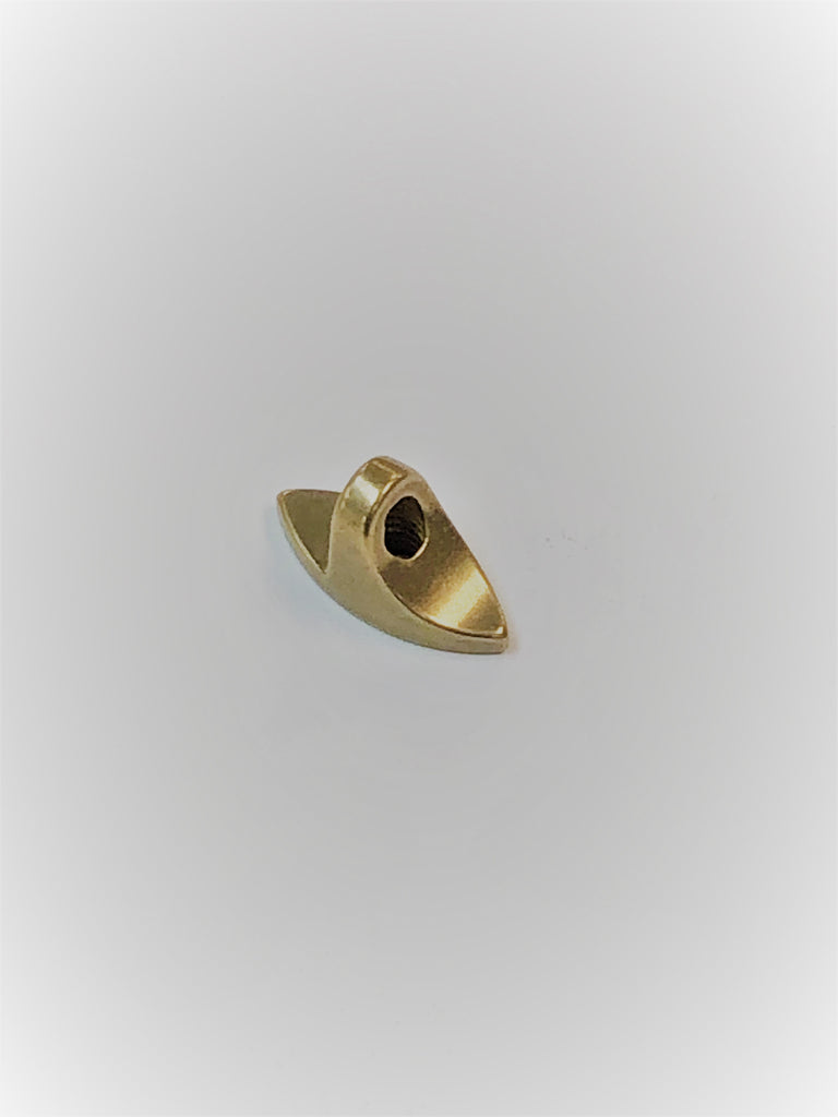 Vintage Two Point Bracket Shoe machined from solid brass.   Modeled after the vintage A.C Fairbanks bracket shoe, this version is smaller and lighter than our standard two point bracket shoe.  Machined from solid brass. Currently available in raw brass finish only  .875" Long